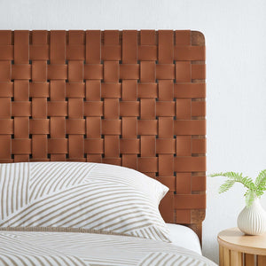 Modway Furniture Sparta Weave Vegan Leather Twin Headboard by Modway - Modern Design for Stylish Bedroom Spaces Walnut Brown MOD-7121-WAL-BRN