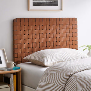 Modway Furniture Sparta Weave Vegan Leather Twin Headboard by Modway - Modern Design for Stylish Bedroom Spaces Walnut Brown MOD-7121-WAL-BRN