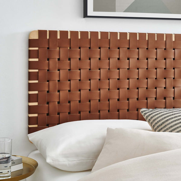 Modway Furniture Sparta Weave Vegan Leather Full Headboard - Stylish Wall-Mount Design for Modern Bedrooms and Spaces Natural Brown MOD-7122-NAT-BRN