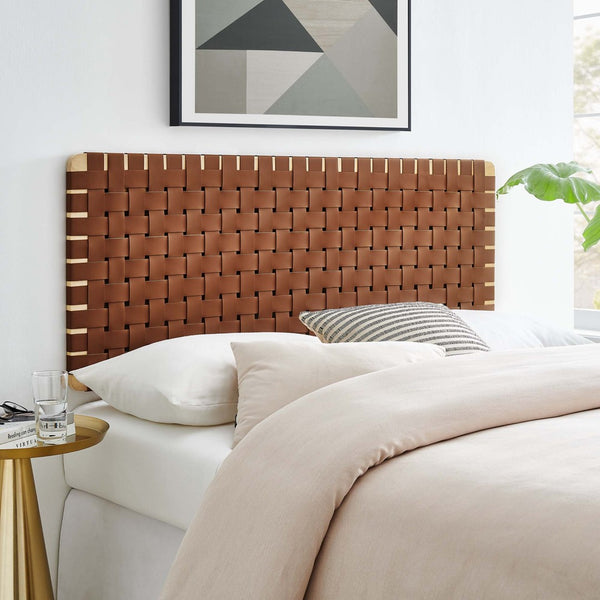Modway Furniture Sparta Weave Vegan Leather Full Headboard - Stylish Wall-Mount Design for Modern Bedrooms and Spaces Natural Brown MOD-7122-NAT-BRN