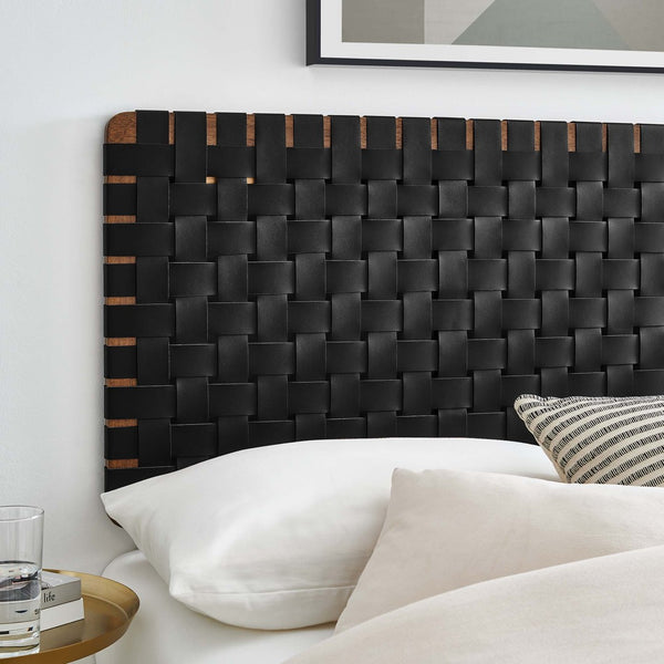 Modway Furniture Sparta Weave Vegan Leather Full Headboard - Stylish Wall-Mount Design for Modern Bedrooms and Spaces Walnut Black MOD-7122-WAL-BLK