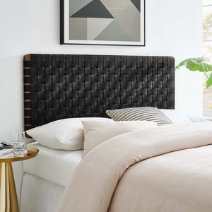 Modway Furniture Sparta Weave Vegan Leather Full Headboard - Stylish Wall-Mount Design for Modern Bedrooms and Spaces Walnut Black MOD-7122-WAL-BLK