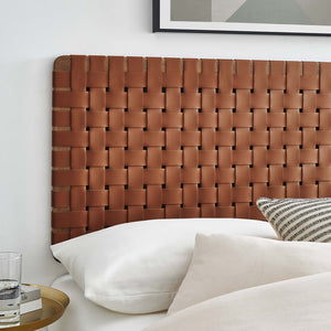 Modway Furniture Sparta Weave Vegan Leather Full Headboard - Stylish Wall-Mount Design for Modern Bedrooms and Spaces Walnut Brown MOD-7122-WAL-BRN