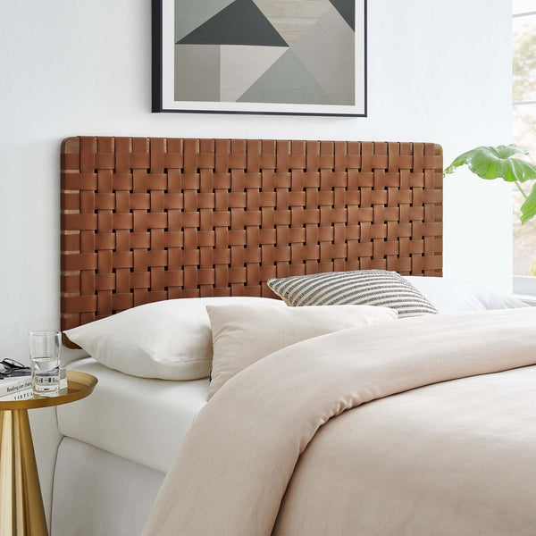 Modway Furniture Sparta Weave Vegan Leather Full Headboard - Stylish Wall-Mount Design for Modern Bedrooms and Spaces Walnut Brown MOD-7122-WAL-BRN