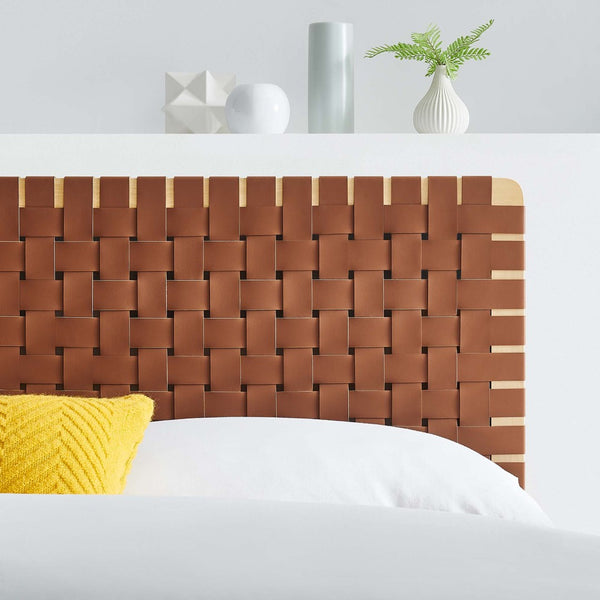Modway Furniture Sparta Weave Vegan Leather Full Headboard - Contemporary Design for Stylish Bedrooms & Easy Setup Natural Brown MOD-7123-NAT-BRN