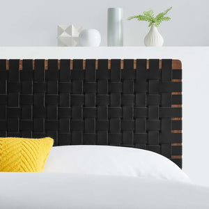 Modway Furniture Sparta Weave Vegan Leather Full Headboard - Contemporary Design for Stylish Bedrooms & Easy Setup Walnut Black MOD-7123-WAL-BLK