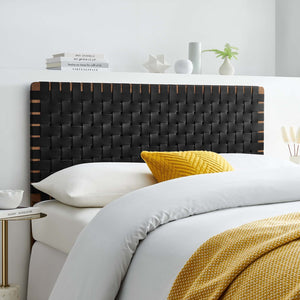 Modway Furniture Sparta Weave Vegan Leather Full Headboard - Contemporary Design for Stylish Bedrooms & Easy Setup Walnut Black MOD-7123-WAL-BLK