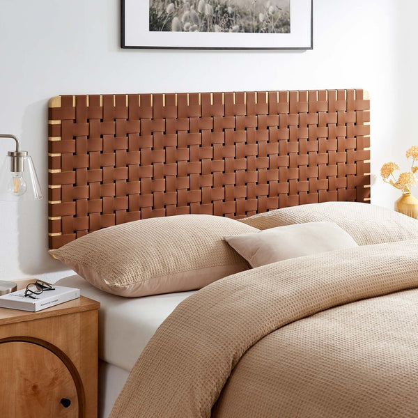Modway Furniture Sparta Weave Wall-Mount Vegan Leather Queen Headboard - Modern Elegance for Any Bedroom Decor Natural Brown MOD-7124-NAT-BRN