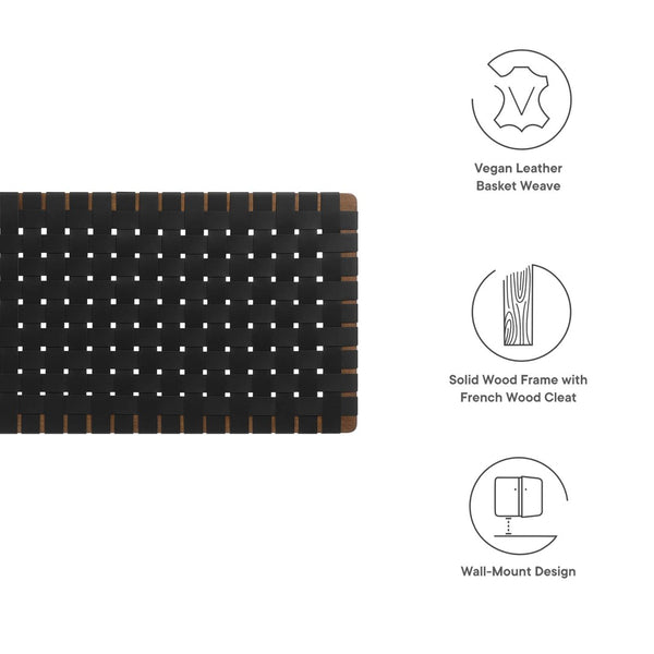 Modway Furniture Sparta Weave Wall-Mount Vegan Leather Queen Headboard - Modern Elegance for Any Bedroom Decor Walnut Black MOD-7124-WAL-BLK