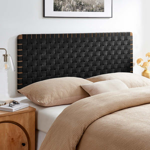 Modway Furniture Sparta Weave Wall-Mount Vegan Leather Queen Headboard - Modern Elegance for Any Bedroom Decor Walnut Black MOD-7124-WAL-BLK