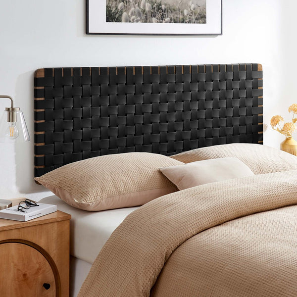Modway Furniture Sparta Weave Wall-Mount Vegan Leather Queen Headboard - Modern Elegance for Any Bedroom Decor Walnut Black MOD-7124-WAL-BLK