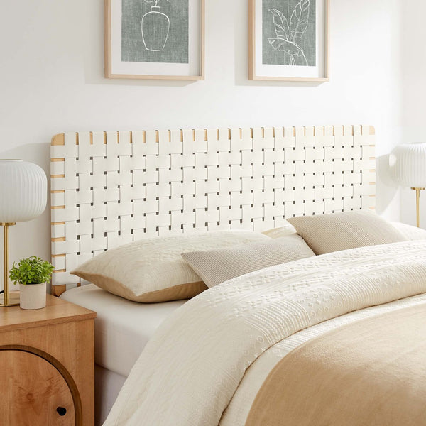 Modway Furniture Sparta Weave Vegan Leather Queen Headboard by Modway - Elegant Design with Adjustable Height Support Natural Beige MOD-7125-NAT-BEI