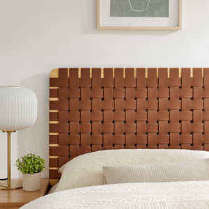 Modway Furniture Sparta Weave Vegan Leather Queen Headboard by Modway - Elegant Design with Adjustable Height Support Natural Brown MOD-7125-NAT-BRN