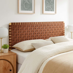 Modway Furniture Sparta Weave Vegan Leather Queen Headboard by Modway - Elegant Design with Adjustable Height Support Natural Brown MOD-7125-NAT-BRN