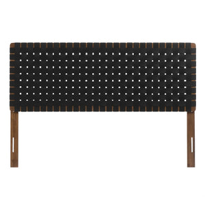 Modway Furniture Sparta Weave Vegan Leather Queen Headboard by Modway - Elegant Design with Adjustable Height Support Walnut Black MOD-7125-WAL-BLK