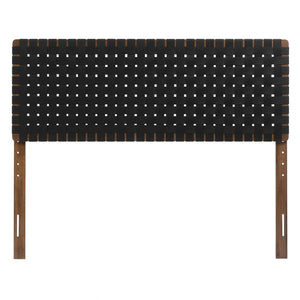 Modway Furniture Sparta Weave Vegan Leather Queen Headboard by Modway - Elegant Design with Adjustable Height Support Walnut Black MOD-7125-WAL-BLK