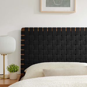 Modway Furniture Sparta Weave Vegan Leather Queen Headboard by Modway - Elegant Design with Adjustable Height Support Walnut Black MOD-7125-WAL-BLK