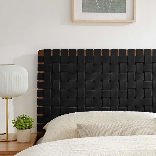 Modway Furniture Sparta Weave Vegan Leather Queen Headboard by Modway - Elegant Design with Adjustable Height Support Walnut Black MOD-7125-WAL-BLK
