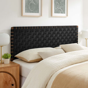 Modway Furniture Sparta Weave Vegan Leather Queen Headboard by Modway - Elegant Design with Adjustable Height Support Walnut Black MOD-7125-WAL-BLK