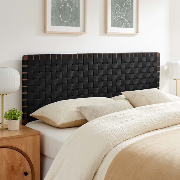 Modway Furniture Sparta Weave Vegan Leather Queen Headboard by Modway - Elegant Design with Adjustable Height Support Walnut Black MOD-7125-WAL-BLK