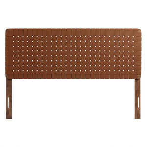 Modway Furniture Sparta Weave Vegan Leather Queen Headboard by Modway - Elegant Design with Adjustable Height Support Walnut Brown MOD-7125-WAL-BRN