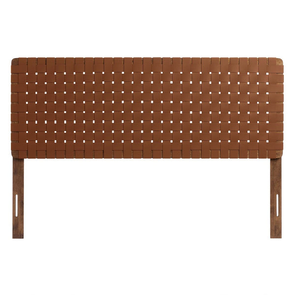 Modway Furniture Sparta Weave Vegan Leather Queen Headboard by Modway - Elegant Design with Adjustable Height Support Walnut Brown MOD-7125-WAL-BRN