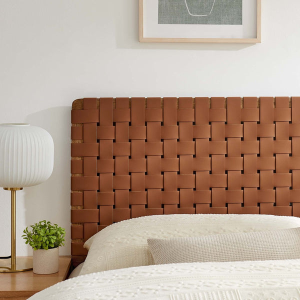 Modway Furniture Sparta Weave Vegan Leather Queen Headboard by Modway - Elegant Design with Adjustable Height Support Walnut Brown MOD-7125-WAL-BRN