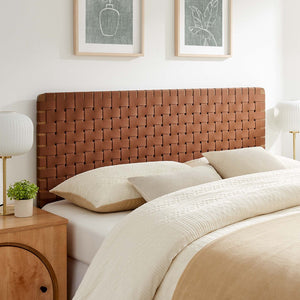 Modway Furniture Sparta Weave Vegan Leather Queen Headboard by Modway - Elegant Design with Adjustable Height Support Walnut Brown MOD-7125-WAL-BRN