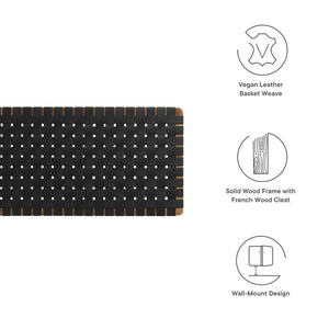 Modway Furniture Sparta Weave Wall-Mount Vegan Leather Headboard - Elevate Your Bedroom with Stylish Elegance Walnut Black MOD-7126-WAL-BLK