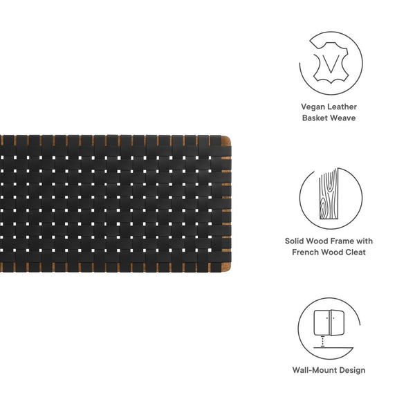 Modway Furniture Sparta Weave Wall-Mount Vegan Leather Headboard - Elevate Your Bedroom with Stylish Elegance Walnut Black MOD-7126-WAL-BLK