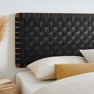 Modway Furniture Sparta Weave Wall-Mount Vegan Leather Headboard - Elevate Your Bedroom with Stylish Elegance Walnut Black MOD-7126-WAL-BLK