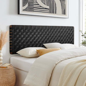 Modway Furniture Sparta Weave Wall-Mount Vegan Leather Headboard - Elevate Your Bedroom with Stylish Elegance Walnut Black MOD-7126-WAL-BLK