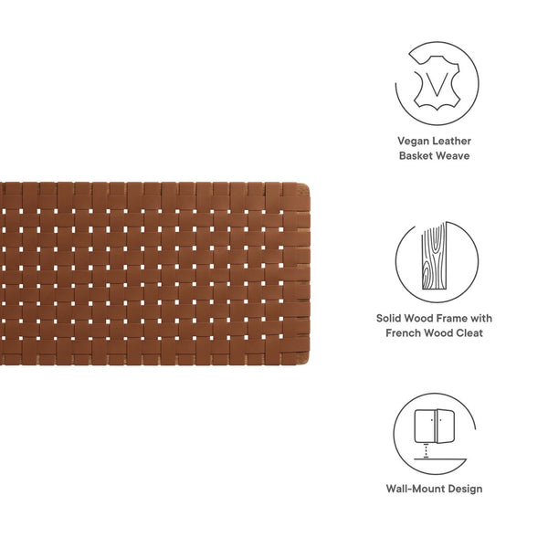 Modway Furniture Sparta Weave Wall-Mount Vegan Leather Headboard - Elevate Your Bedroom with Stylish Elegance Walnut Brown MOD-7126-WAL-BRN