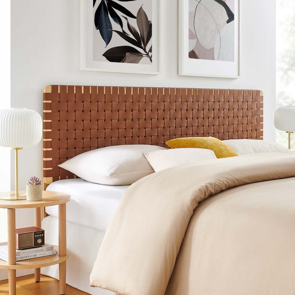 Modway Furniture Sparta Weave Vegan Leather King Headboard by Modway - Elegant, Durable Design for Modern Bedrooms Natural Brown MOD-7127-NAT-BRN