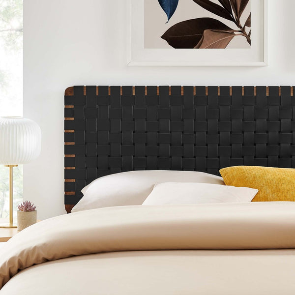 Modway Furniture Sparta Weave Vegan Leather King Headboard by Modway - Elegant, Durable Design for Modern Bedrooms Walnut Black MOD-7127-WAL-BLK