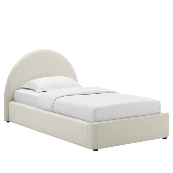 Modway Furniture Resort Twin Platform Bed with Arched Velvet Headboard – Stylish, Durable, and Comfortable Design Alabaster MOD-7129-ALA