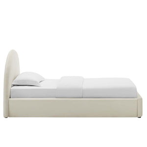 Modway Furniture Resort Twin Platform Bed with Arched Velvet Headboard – Stylish, Durable, and Comfortable Design Alabaster MOD-7129-ALA