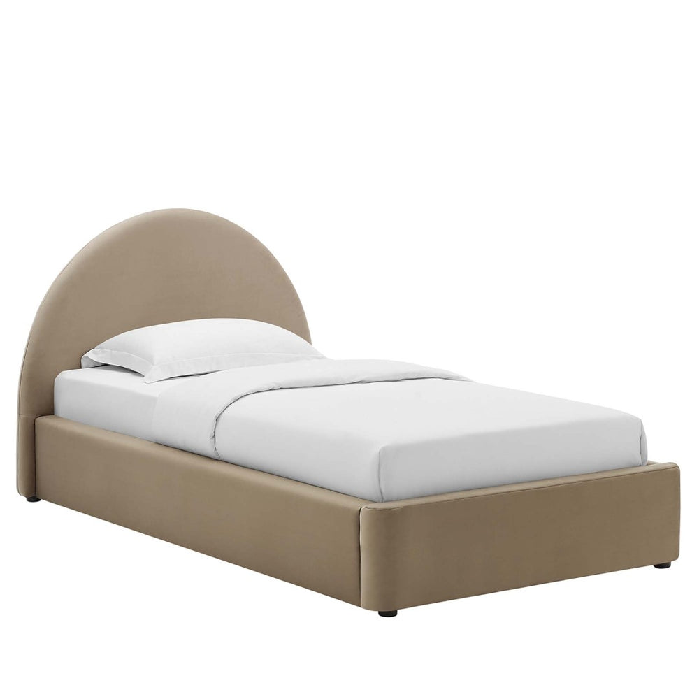 Modway Furniture Resort Twin Platform Bed with Arched Velvet Headboard – Stylish, Durable, and Comfortable Design Taupe MOD-7129-TAU