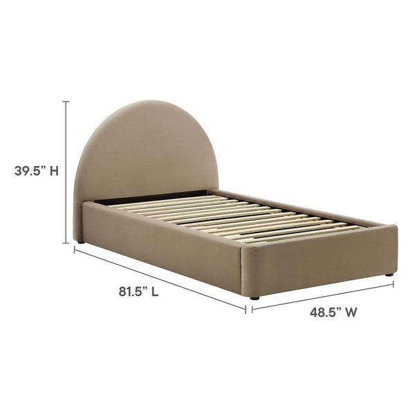 Modway Furniture Resort Twin Platform Bed with Arched Velvet Headboard – Stylish, Durable, and Comfortable Design Taupe MOD-7129-TAU
