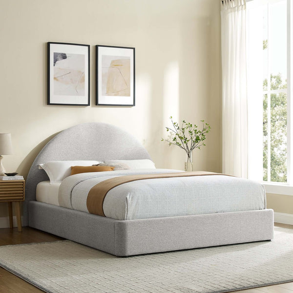 Modway Furniture Resort Upholstered Full Platform Bed with Arched Headboard - Modern Comfort & Durable Support Heathered Weave Light Gray MOD-7130-HLG