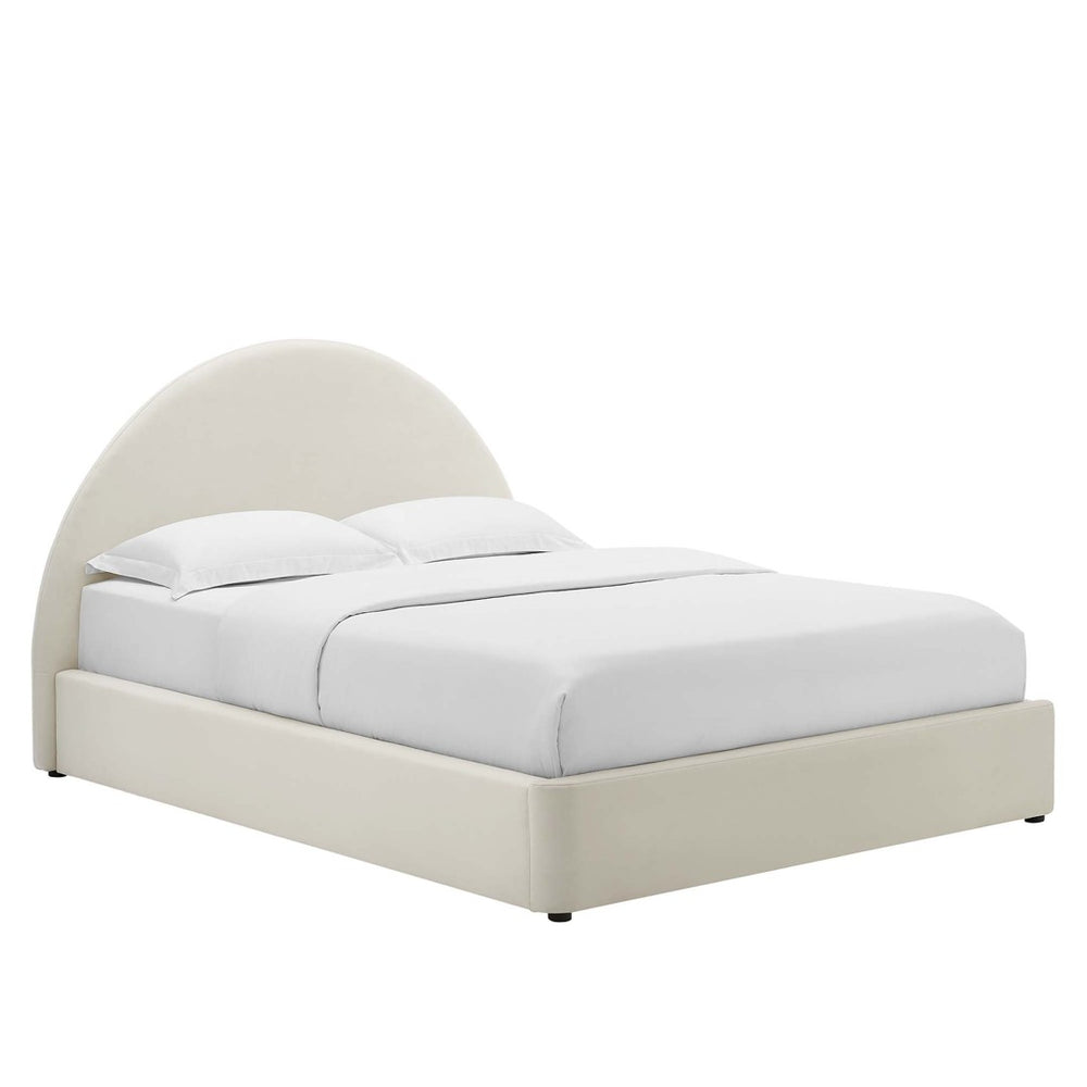 Modway Furniture Resort Performance Velvet Arched Platform Bed - Modern Comfort for Stylish Bedroom Retreats Alabaster MOD-7131-ALA