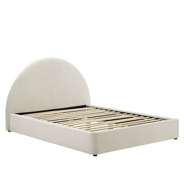 Modway Furniture Resort Performance Velvet Arched Platform Bed - Modern Comfort for Stylish Bedroom Retreats Alabaster MOD-7131-ALA