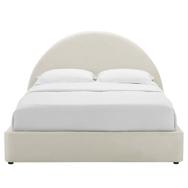 Modway Furniture Resort Performance Velvet Arched Platform Bed - Modern Comfort for Stylish Bedroom Retreats Alabaster MOD-7131-ALA