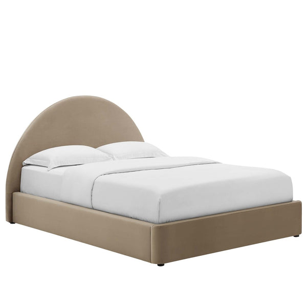 Modway Furniture Resort Performance Velvet Arched Platform Bed - Modern Comfort for Stylish Bedroom Retreats Taupe MOD-7131-TAU