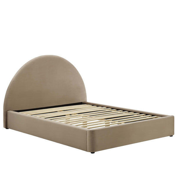 Modway Furniture Resort Performance Velvet Arched Platform Bed - Modern Comfort for Stylish Bedroom Retreats Taupe MOD-7131-TAU