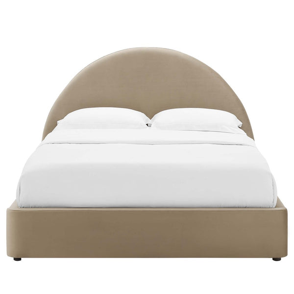Modway Furniture Resort Performance Velvet Arched Platform Bed - Modern Comfort for Stylish Bedroom Retreats Taupe MOD-7131-TAU