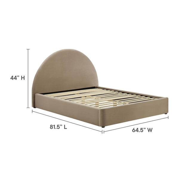 Modway Furniture Resort Performance Velvet Arched Platform Bed - Modern Comfort for Stylish Bedroom Retreats Taupe MOD-7131-TAU
