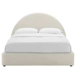 Modway Furniture Resort Modern Performance Velvet Queen Platform Bed - Luxurious Arched Design with Supportive Comfort Alabaster MOD-7133-ALA