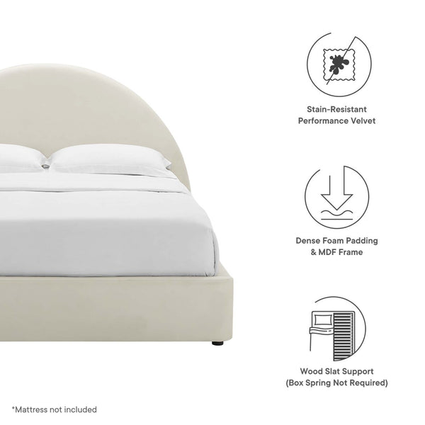 Modway Furniture Resort Modern Performance Velvet Queen Platform Bed - Luxurious Arched Design with Supportive Comfort Alabaster MOD-7133-ALA