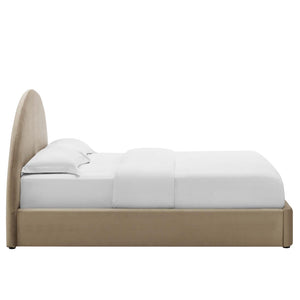 Modway Furniture Resort Modern Performance Velvet Queen Platform Bed - Luxurious Arched Design with Supportive Comfort Taupe MOD-7133-TAU